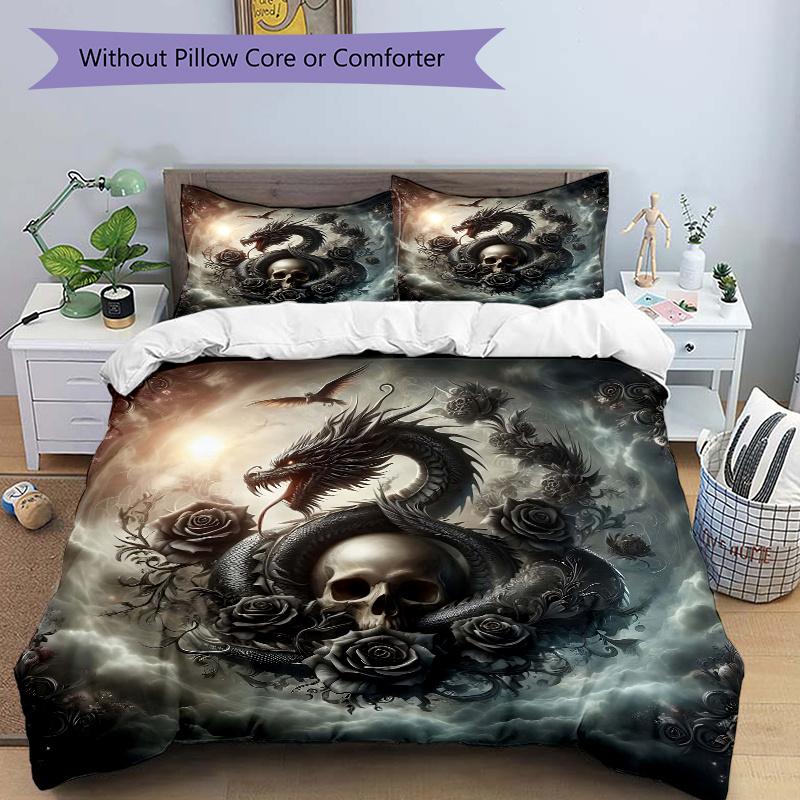 

3 шт. Комплект постельного белья с принтом «Змей Дракона» - Включает 1 пододеяльник и 2 наволочки, Машинная стирка - Подходит для всех сезонов.W037 135x200cm