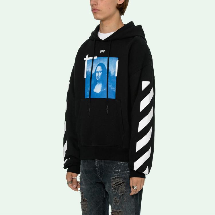 Off-White Blue Monalisa Over Hood Black Men Tops OMBB037R21FLE0011001