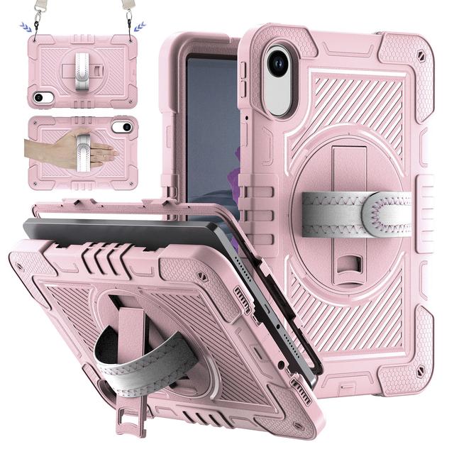 Silicone-PC Stand Hybrid Case For Xiaomi Redmi Pad 2 2025 11 inch Model 25040RP0AG With Shoulder Strap 360 Rotating Armor Cover Redmi Pad 2 2025 розового золота