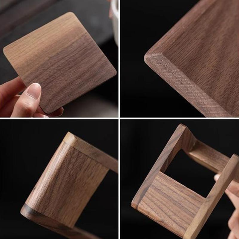 6Pcs Wooden Coaster Set with Holder Square Wood Coasters for Drinks Tea Coffee Cup Mats Mug Coaster Placemats Table Accessories