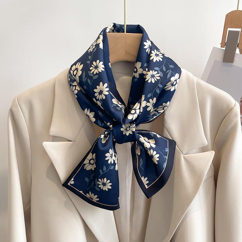 Fashion New Small Silk Scarf Women Tie Bag Headband Flower Printing Hairband Korean Style Neckerchief Ribbon Luxury Brand