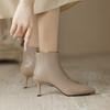 Temperament spisse høyhælte korte støvletter dame 2024 høst og vinter franske ankelstøvletter tynn hæl glidelås i siden tynne støvletter