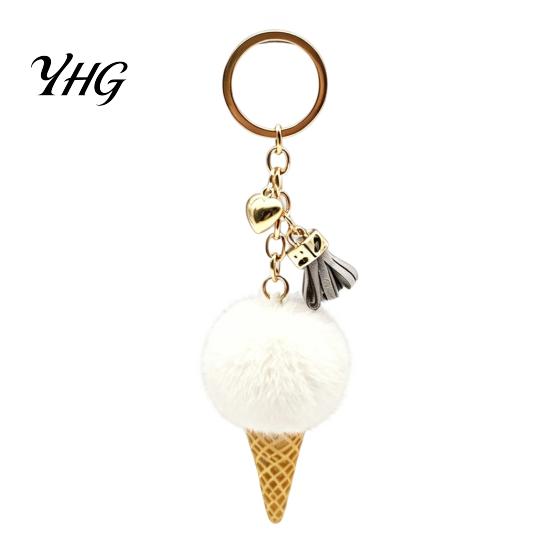 Soft Decorative Charm Plush Ice Cream Keychain for Backpacks, Fluffy Cone Keyring Decor Bag Charm, Pendant with Metal Ring Backpack Decoration