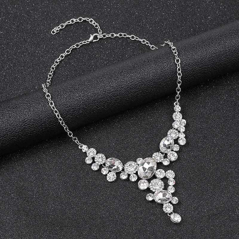3pcs Elegant and Intellectual Round Zircon Alloy Women's Bridal Necklace Earrings Set Party Dress with Zircon Accessories