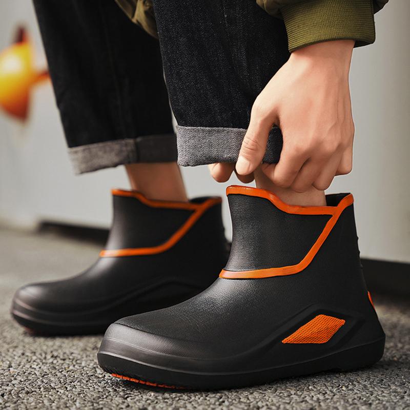 Nazouvací pánské gumové holínky Vodotěsné platformové kotníkové boty Módní venkovní protiskluzové holínky Pánské rybářské pracovní galoše