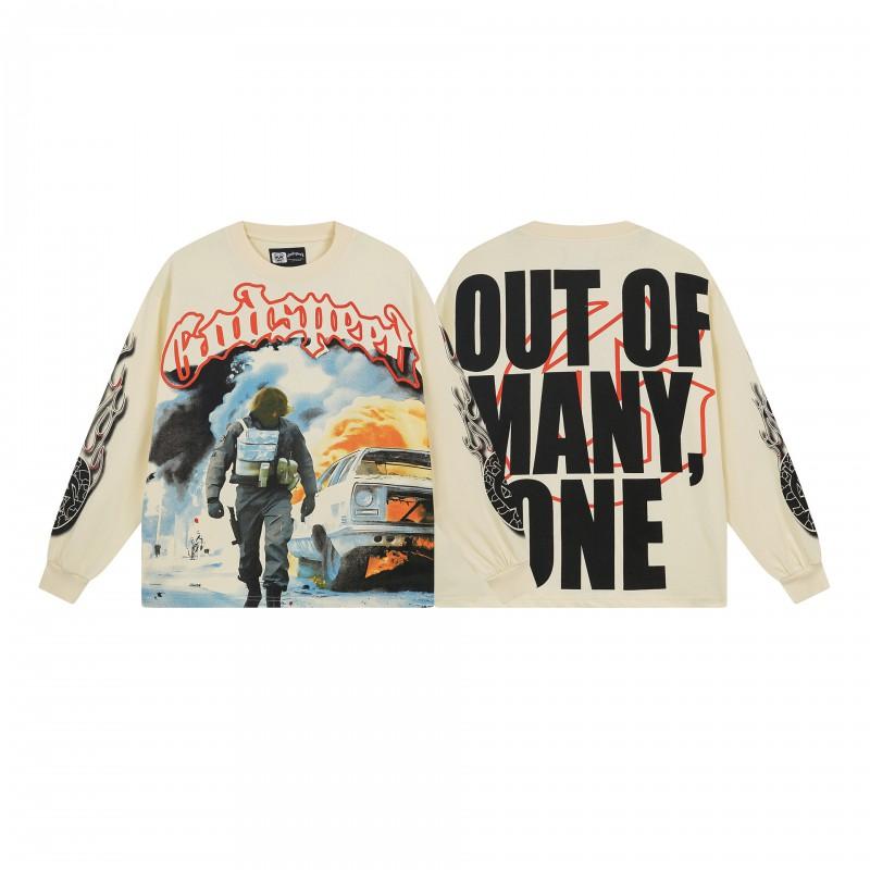 Mens Oversized Cotton Long Sleeve Tee With Skull Graphic Print Streetwear Rock Band Style Loose Fit Teens Adults