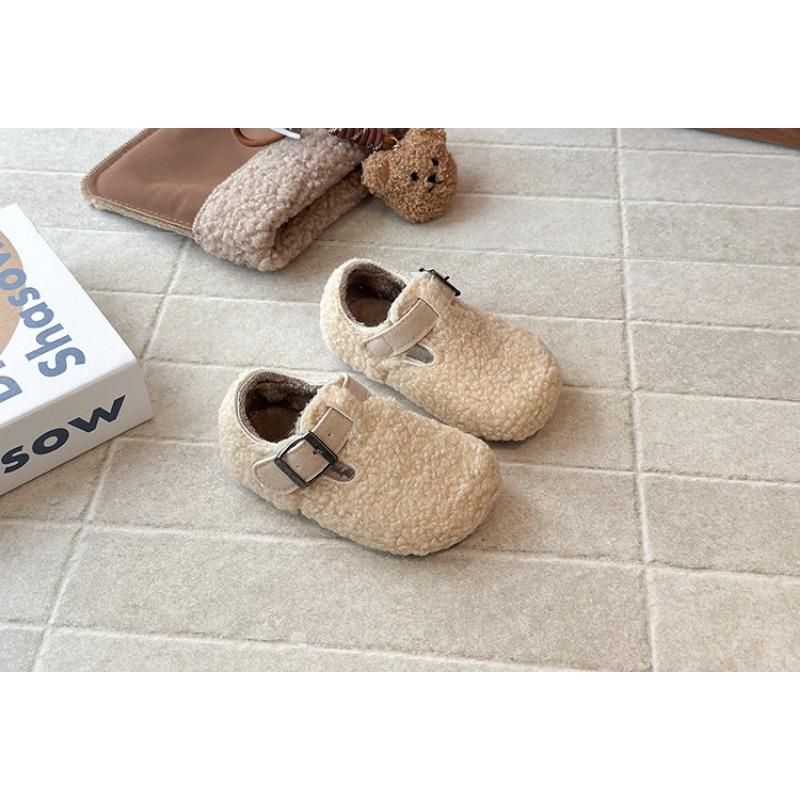 Vintage Korean Style Kids Fleece Lined Warm Fur Winter Shoes For Boys And Girls
