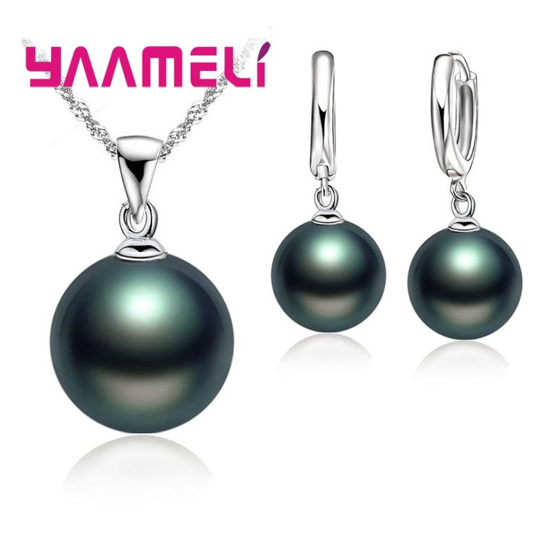 925 Silver Pearl Necklace and Hoop Earrings Set for Women Wedding Jewelry