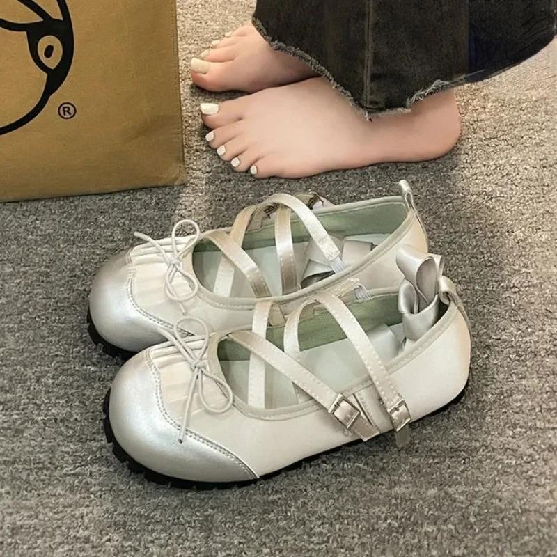 Fashion Women Ballet Flats Shoes Fashion Elegant Cross Strap Shoes Ladies Outdoor Dress Flats Fashion Shallow Ballerina Shoes