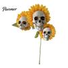 Halloween Lawn Decoration Sunflower Skull Ornament, Theme Garden Decor, Potted Outdoor Spooky Planter Plant Waterproof Decoration, for Patio