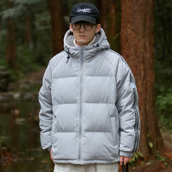 

Men s 2025 American Style White Duck Down Striped Winter Jacket - New Style Plus Velvet Thickened Warm Casual Outerwear M сірий колір