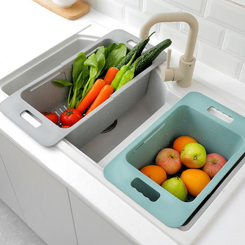Over the Sink Retractable Colander Strainer Basket Wash Vegetables and Fruits, Extendable New Home Kitchen Essentials
