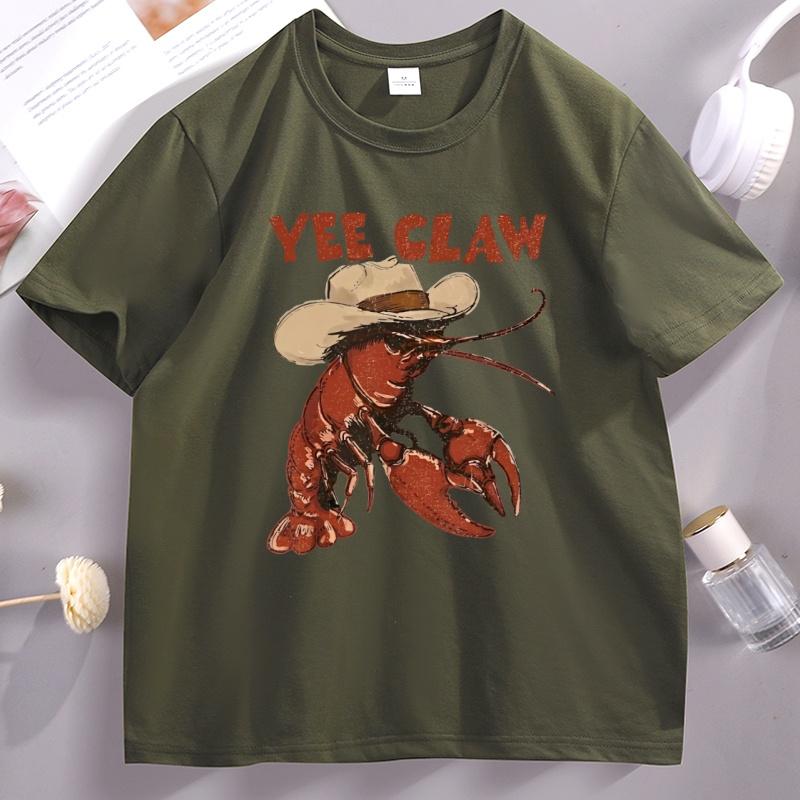 Lobster Cowboy TShirt Trendy Yee Claw Tee Funny Lobster Tshirt Western Beach Top Unisex Women Funny Printed Tshirts Tops