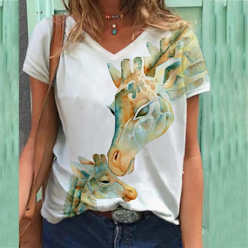 

Футболка с принтом, V-образный вырез, женская футболка с короткими рукавами и принтом, топ 3XL