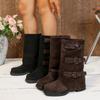 Belt Buckle Thick Heel Mid Leg Boots for Women in Autumn Winter New Style Pants Leg Western Boots Fashionable Plus Size Shoes