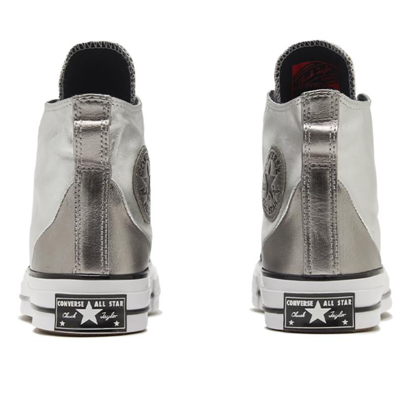 Converse Chuck Taylor All Star Synthetic Leather Liquid Silver Anti-Slip Shock Absorption High-Top Board Shoes Women's Silver Grey