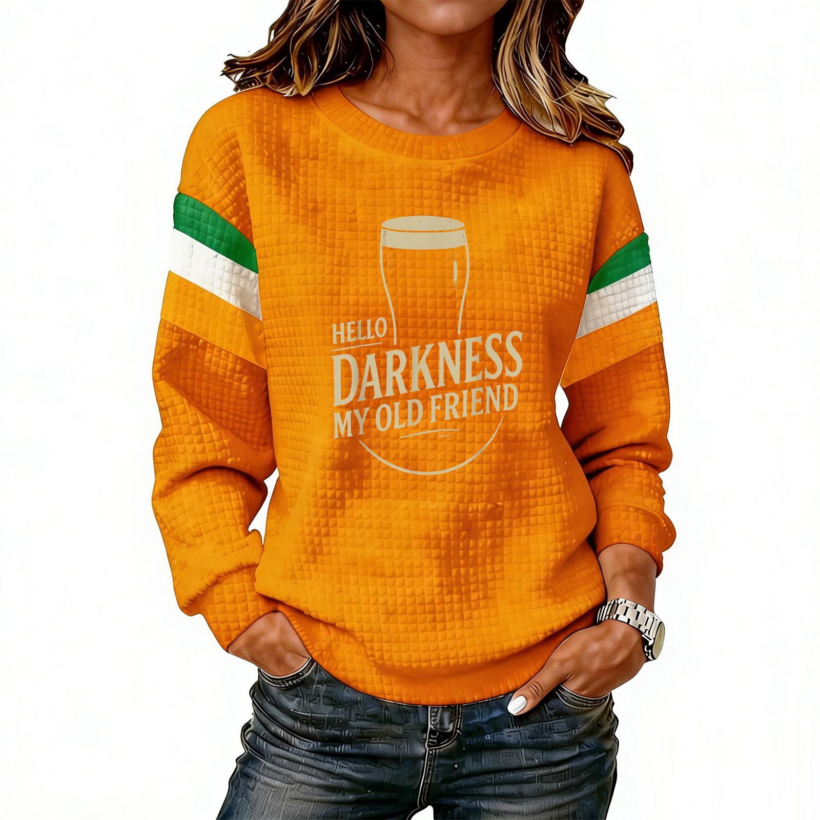 

Women s Fashionable Lightweight Long-Sleeved Pullover Sweatshirt With Printed Round Neck XL шафрановий