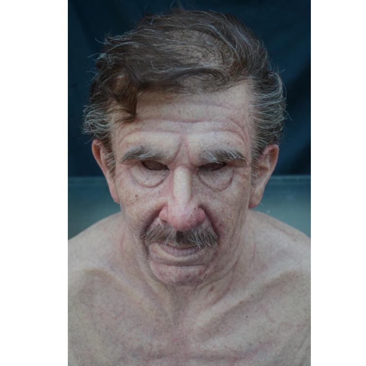 A cross-mirror Halloween new old man mask old lady hood dress up props spot old man