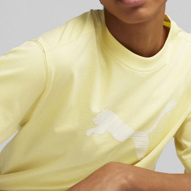 Puma Animal Print Crew Neck Pullover Short Sleeve T-Shirt Women T-Shirt Yellow 673107-42