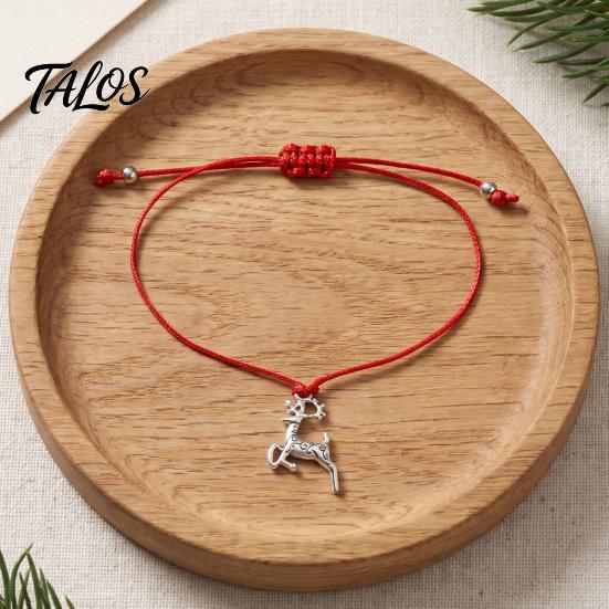 Festive Outfit Accessory for Winter Christmas Braided String Bracelet, Adjustable Handmade Bracelet with Metal Circumference Wrist Jewelry