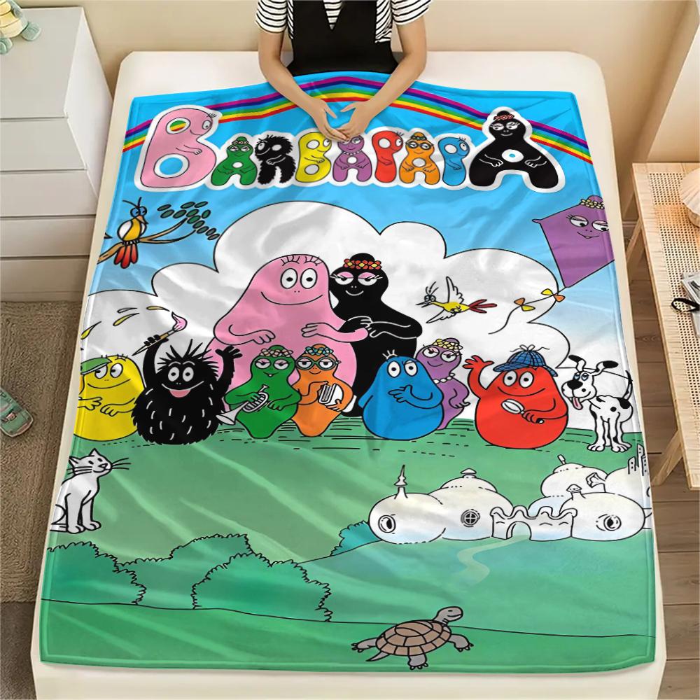 1 szt. Koc flanelowy z nadrukiem rodziny Barbapapy, Wysokiej jakości, Wygodny na wszystkie pory roku, Wystrój domu, Ciepło i komfort, Idealny na prezenty