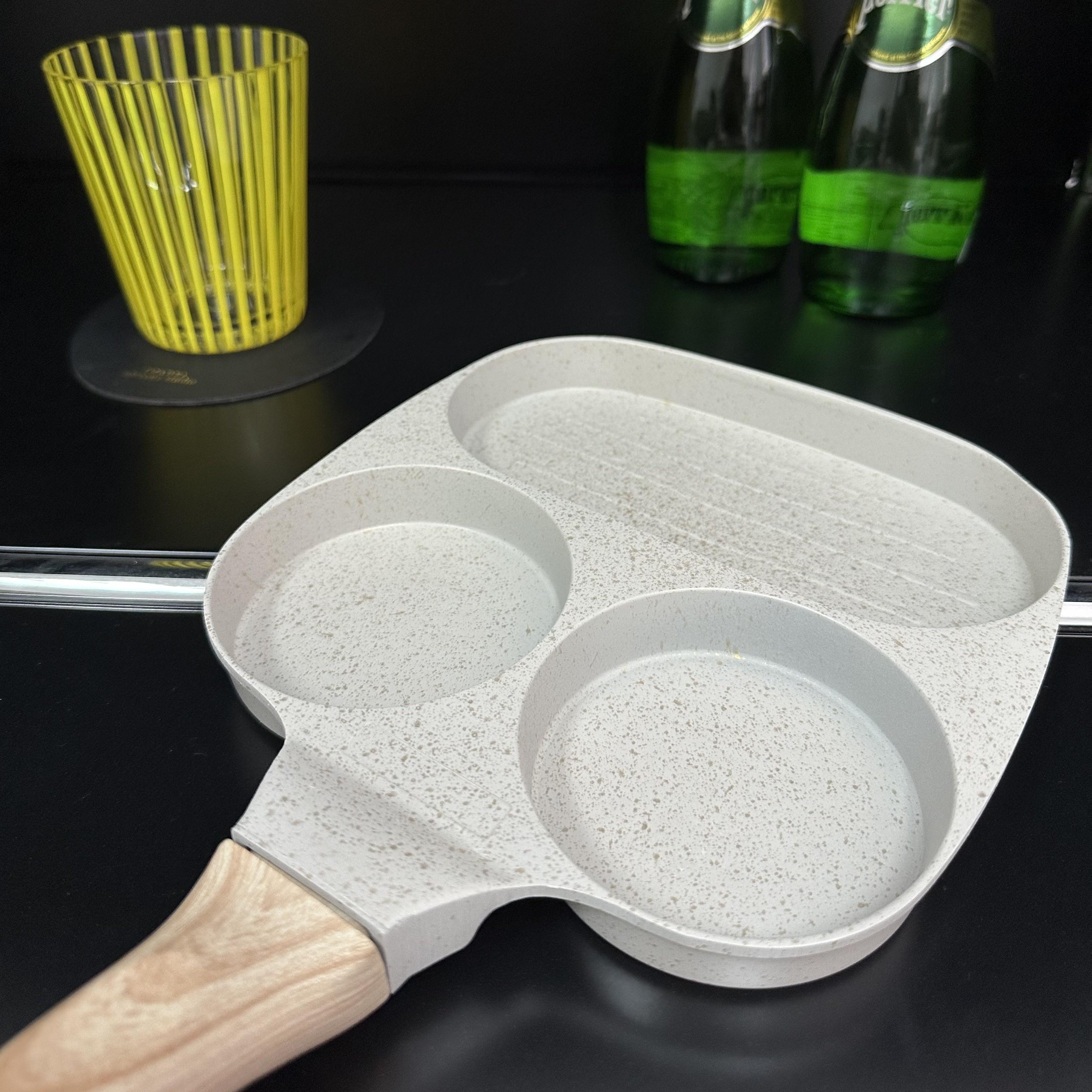 1pc Tigan me Shumë Ndarje dhe Pa Ngjitje për Mëngjes - 19.05cm Tigan me Tre Ndarje për Vezë dhe Petulla - Lehtë për të Pastruar, Kuzhina 22 cm