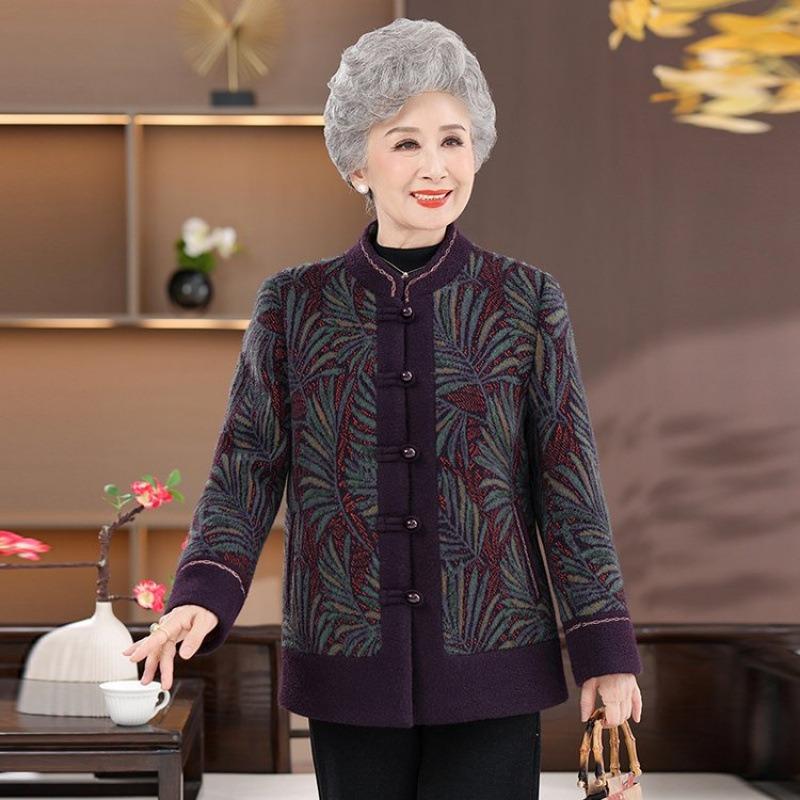 

Grandma wear autumn and winter warm coat year old 0 middle aged female mother spring and autumn top elderly festive clothes 5XL [Recommended 150-80 kg]