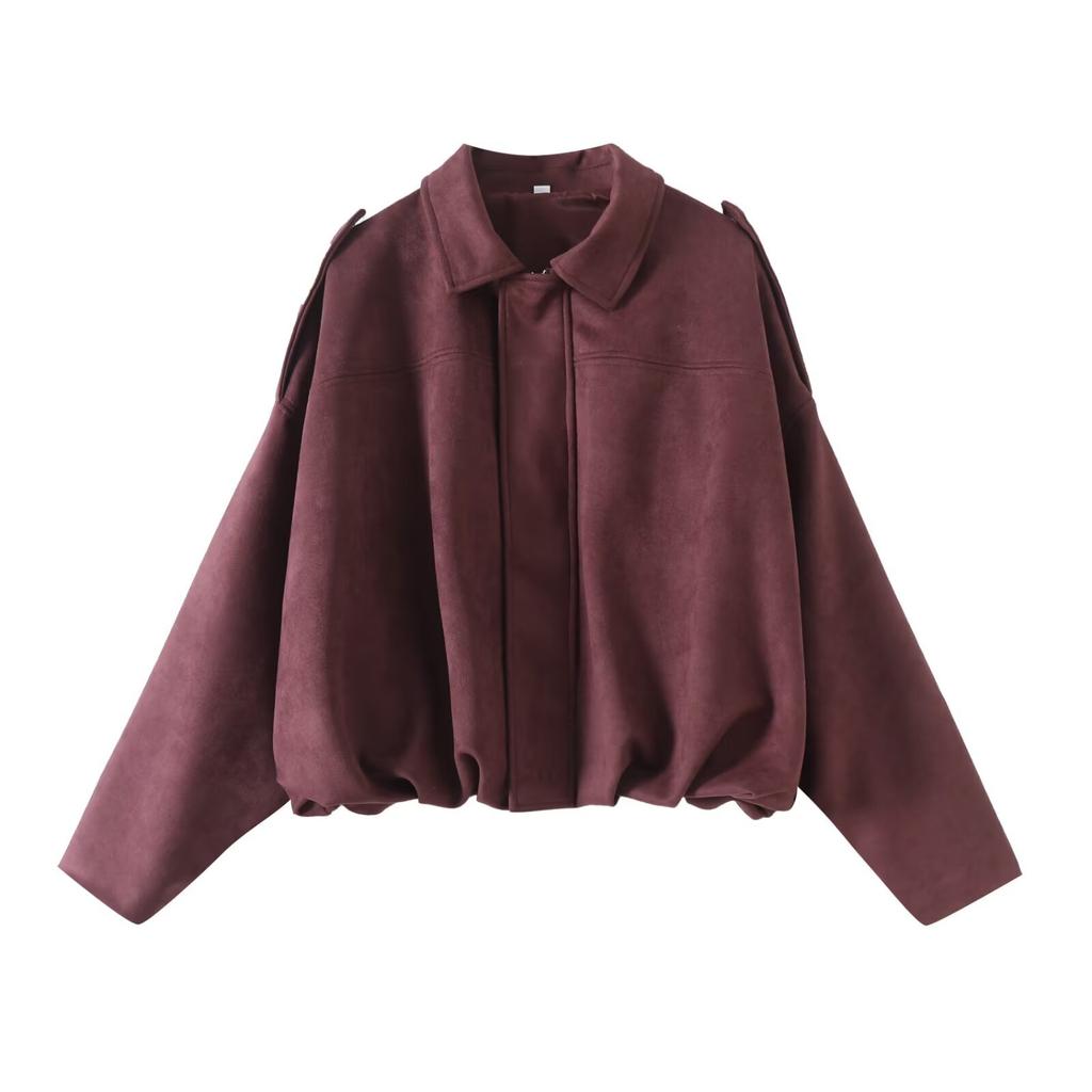 Women Turn Down Collar Pilot Style Long Sleeve Cropped Loose Jacket