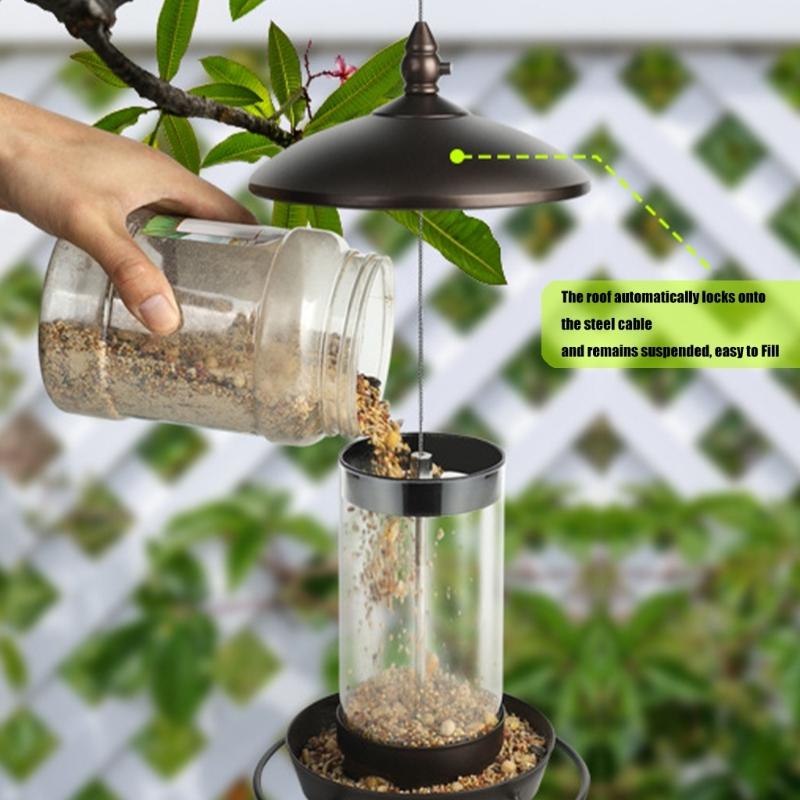 Iron Bird Feeder for Outdoor Garden Wild Bird Observation Hanging Feeder with Roof for Safe Backyard Bird Feeding Sation