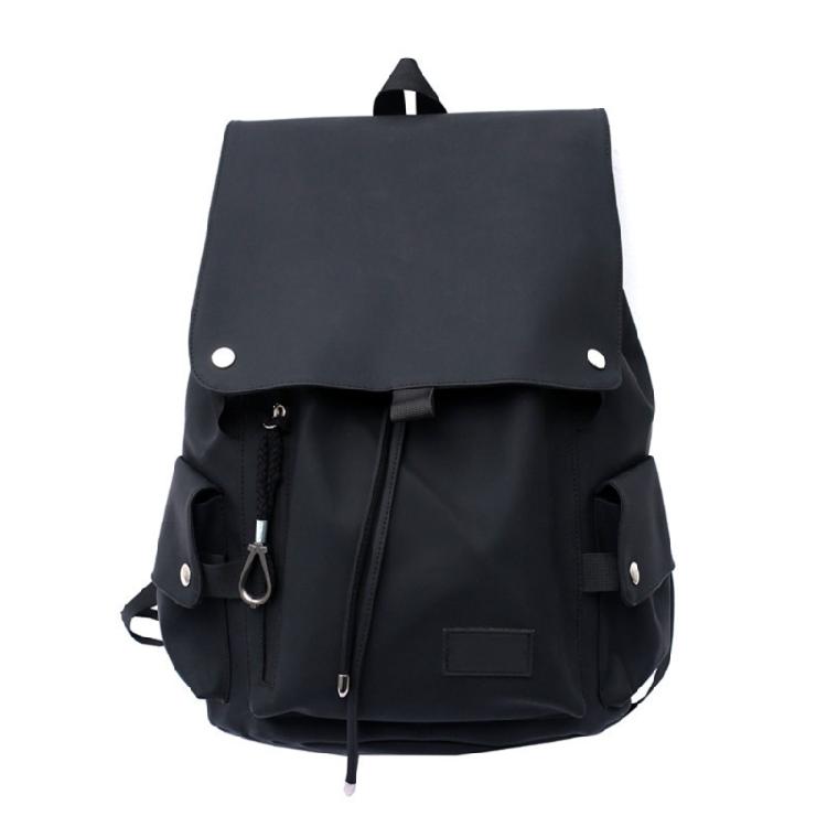 Versatile Student PU Backpack Water Resistant Large Flap Cover Drawstring Daypack School Book Bag for Daily Essential