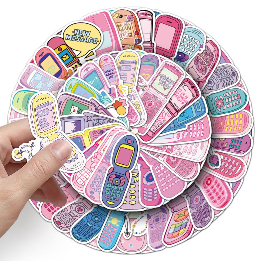 50 Retro Mobile Phone Graffiti Stickers Personalized Cartoon Pink Y2K Decorative Suitcase Mobile Phone Case Stickers
