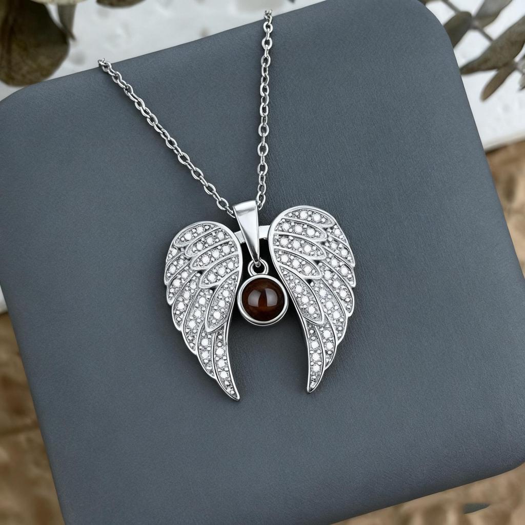 Angel Wings Heart Projection Pendant Necklace for Women