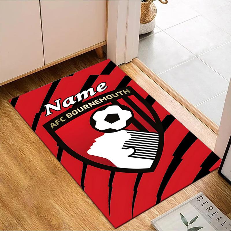 Custom Name Bournemouth Crest Rug Game Carpet, Floor Mat for Bedroom Living Room Entryway Rug, Home Decor Idea Gift for Christmas Birthday