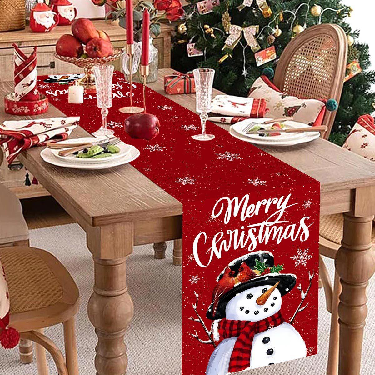 

Рождественская скатерть-дорожка Счастливого Рождества Украшения для дома 2026 Рождественский настольный флаг Накидка Navidad Noel Подарок Новогодняя скатерть 181x35.5cm