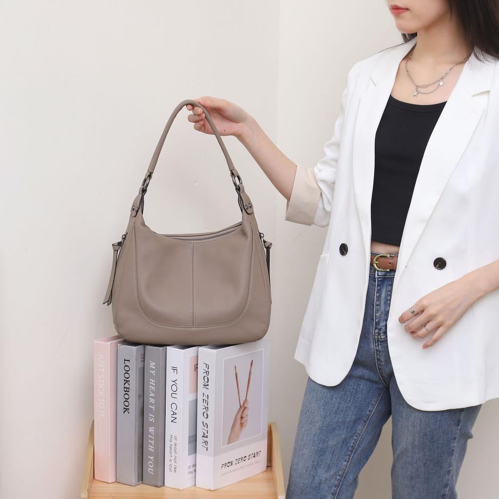 Cowhide Shoulder Women's Bag Large Capacity Messenger Tote Bag Mommy Bag Fashionable Simple Shopping Bag