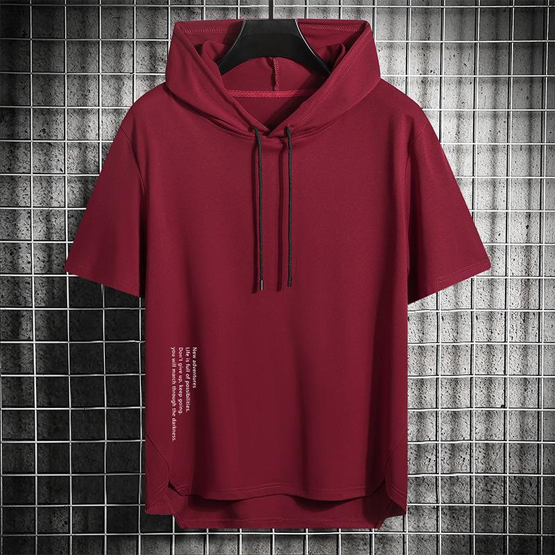 Men's Summer Hong Kong Style Trendy Solid Color Hooded Sweatshirt for Outdoor Sports and Leisure