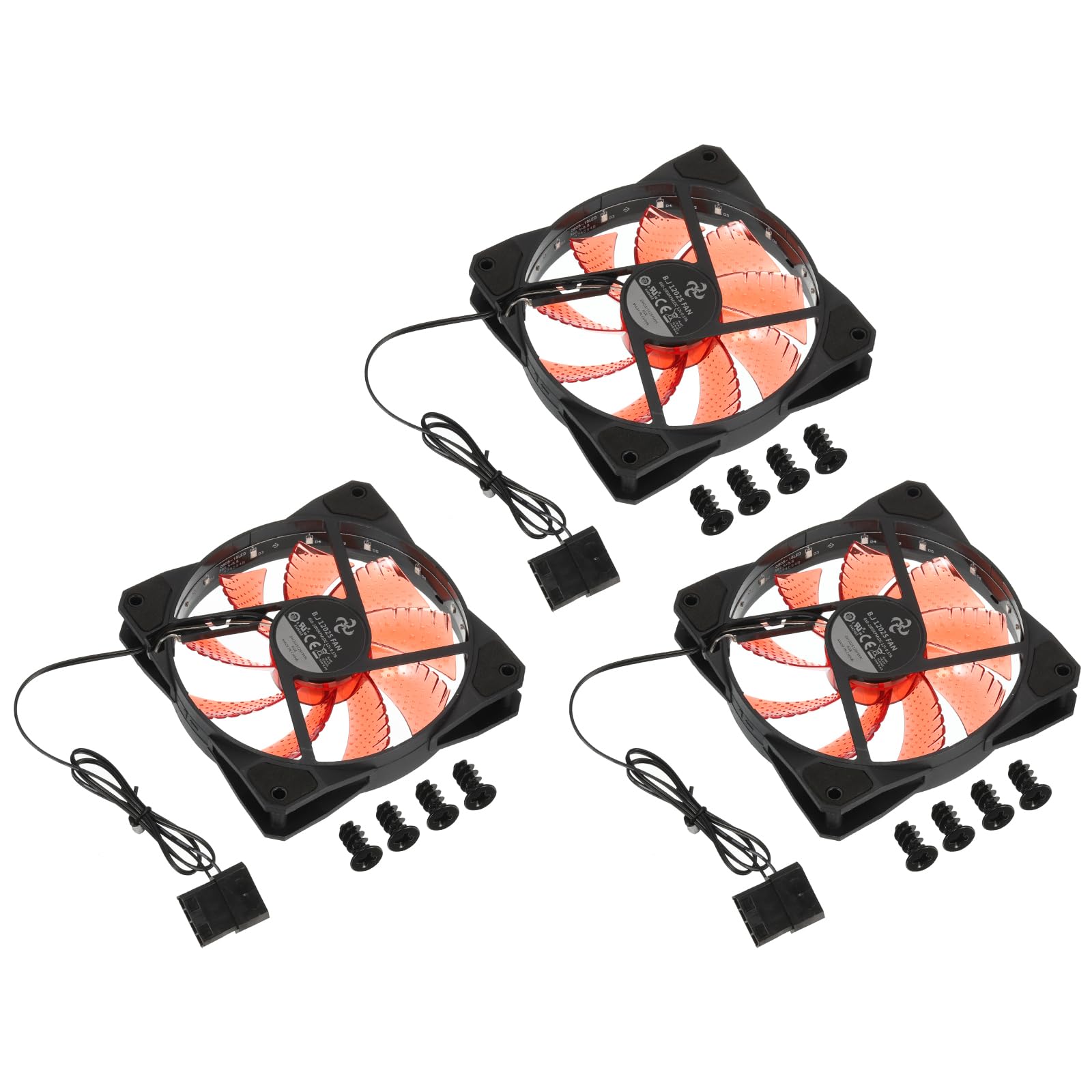 

uxcell 3pcs Computer Case Fan 120mm 4 Pin Red LED Silent Cooling Fan 15 LEDs 12V Radiator Rubber Pad for Desktop Computer with 12 Screws 650-2000RPM