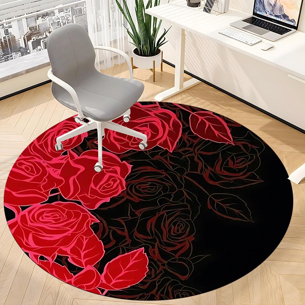1pc Roses Pattern Chair Carpet for Office, Round Non Slip Durable Large Size Office Carpet, Suitable for Office