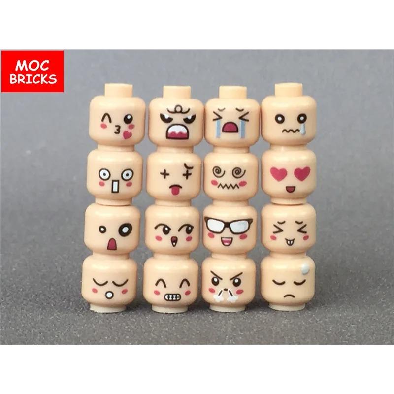 Pack MOC Bricks Figure Face Boy and Girl Head Expression DIY Educational Building Blocks Toys For Children Gifts