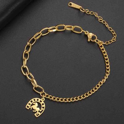 My Shape Horseshoe Pendent Bracelets for Women Stainless Steel U-Shaped Horse Charms Chain Wrist Bangle Jewelry Horse Lovers