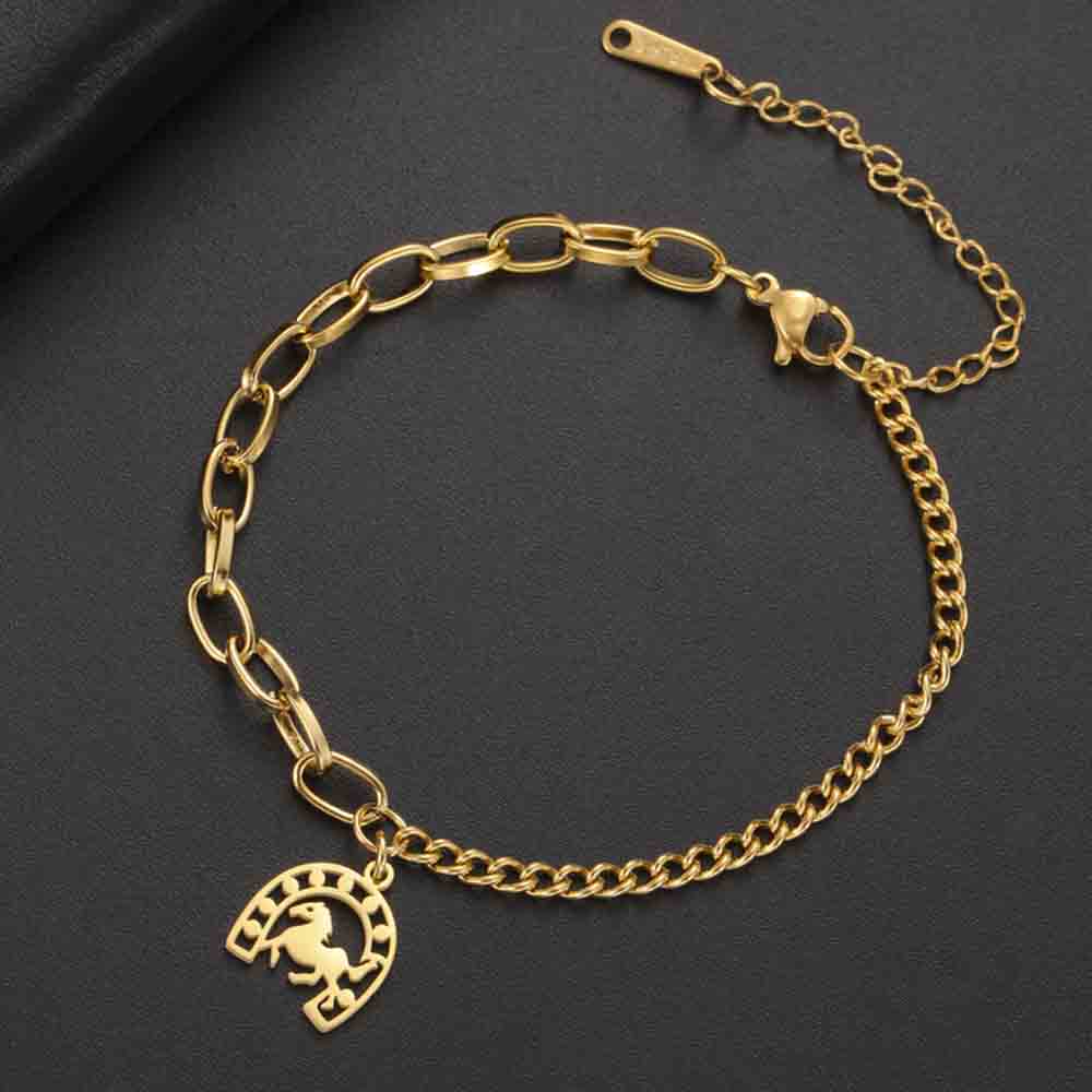 My Shape Horseshoe Pendent Bracelets for Women Stainless Steel U-Shaped Horse Charms Chain Wrist Bangle Jewelry Horse Lovers