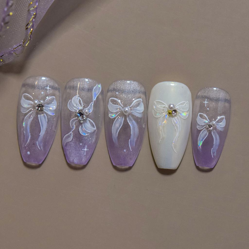 Delicate Jelly Chic Bowknot Silk Ribbon Knot Star Shiny Dreamy Self Adhesive Nail Art Decorations Sticker Dressy Manicure Decals