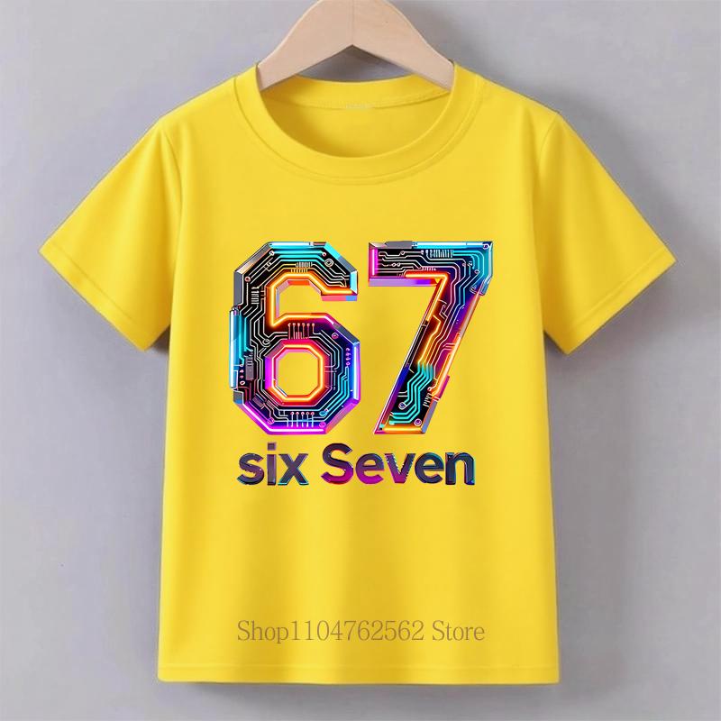 Children's Clothing Six Seven Print T-shirt Summer Girls Boys Punk Casual Fashion Tops Kids Colorful O-Neck Short Sleeve T-shirt