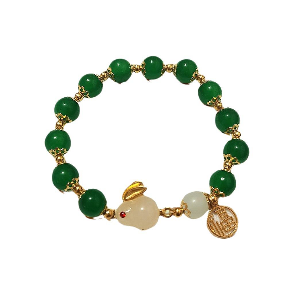 2025 Jadeite Green Jade Rabbit Bracelet: High-End Chinese Style, Year of the Snake, Elegant Women's Niche Beaded Design
