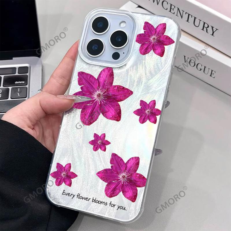 Hot-selling rose red flower mobile phone case iPhone17 premium feather yarn Apple 16Pro all-inclusive PC hard case