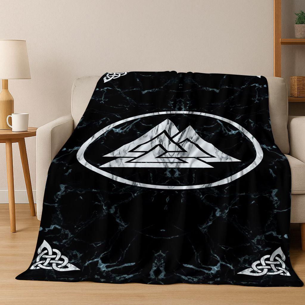 Nordik Viking Savaşçı Sembolü Valhalla Valknut Rünü Flanel Battaniye, Ev Yatak Odası Yatak Kanepe Örtüsü için Rahat Yumuşak Atkı Battaniye Hediye