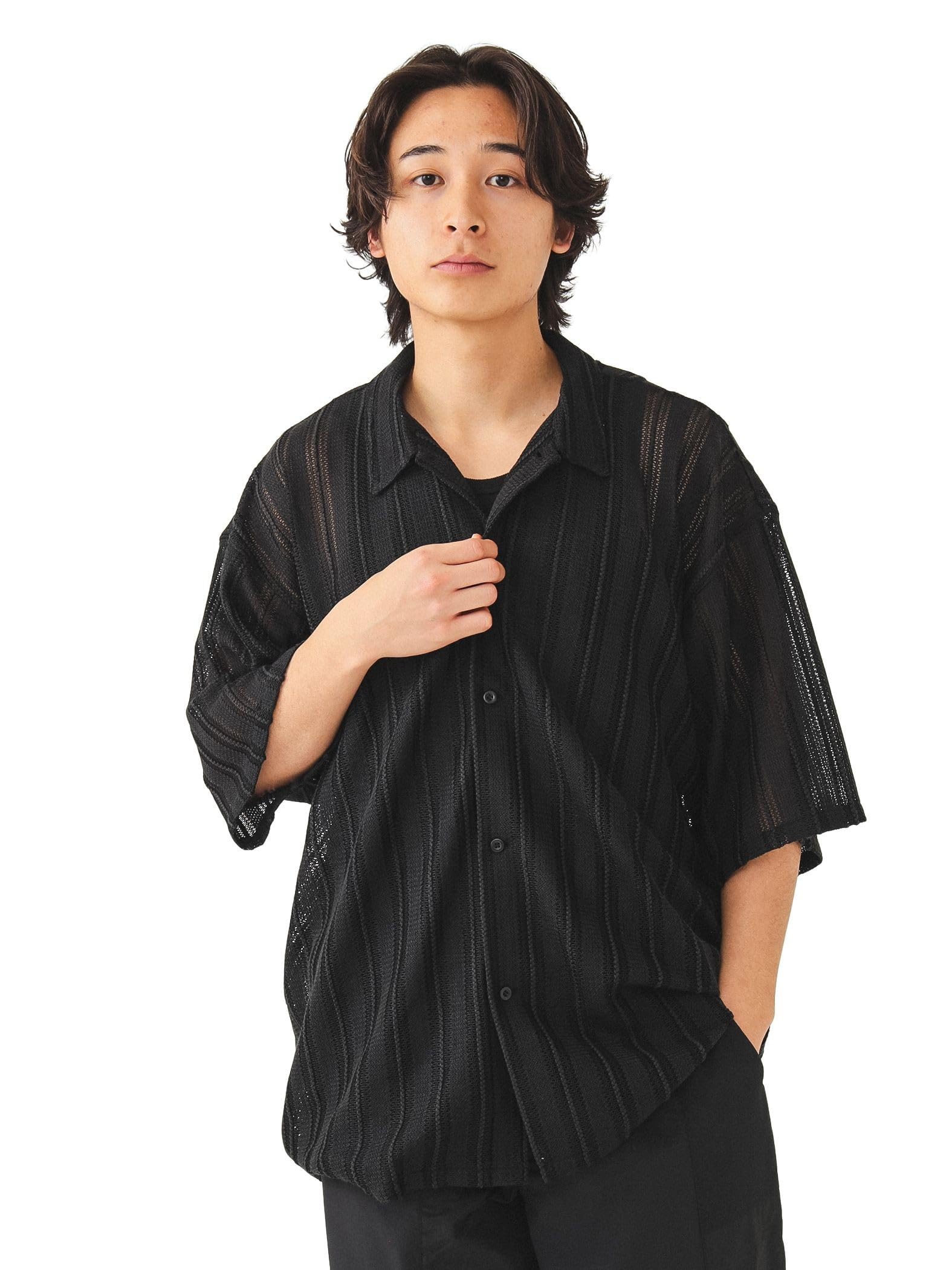 

Рубашка Сетка Рубашка с открытым воротником SUMIKURO M 11011512147 [BEAMS] Мужская с коротким рукавом