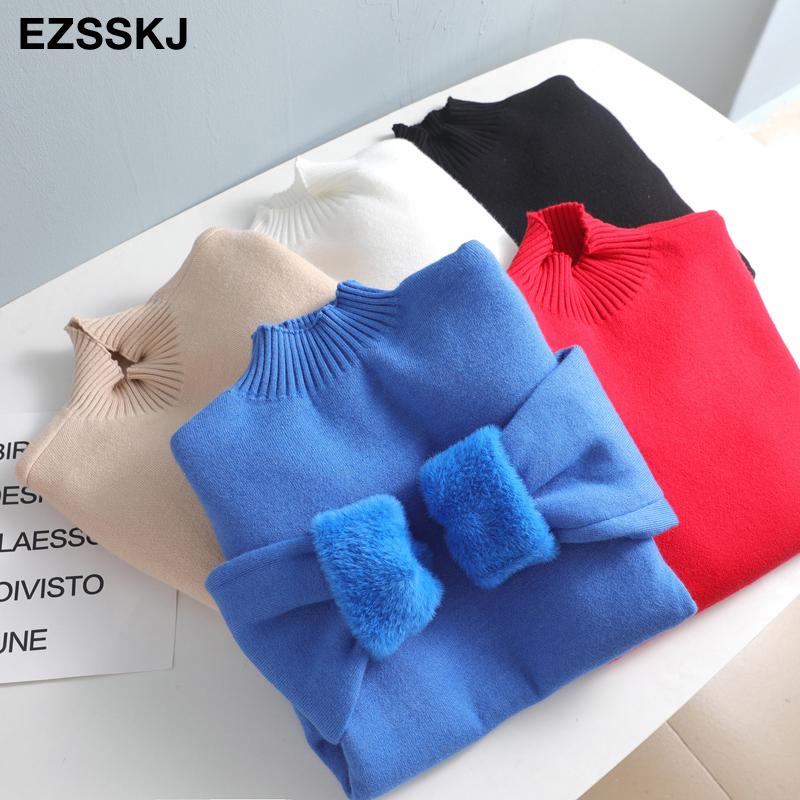 Suéter básico de cachemira cálido para otoño e invierno, jerséis de terciopelo para mujer, suéter de cuello alto grueso de piel para mujer, jerséis de punto