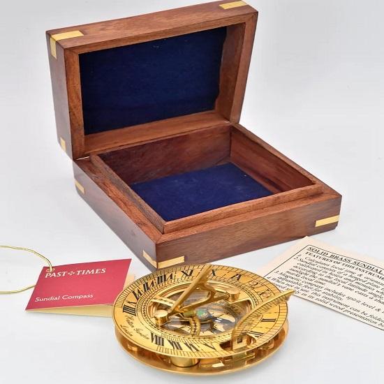 

Past Times Solid Brass Sundial Compass Hatton Garden in Wooden Storage Gift Box