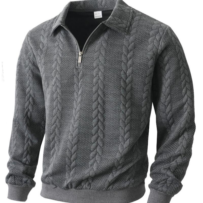 Jacquard Fall/winter Turn-down Collar Pullover Half-zip Sweatshirt - Casual Sportswear for Men Knit